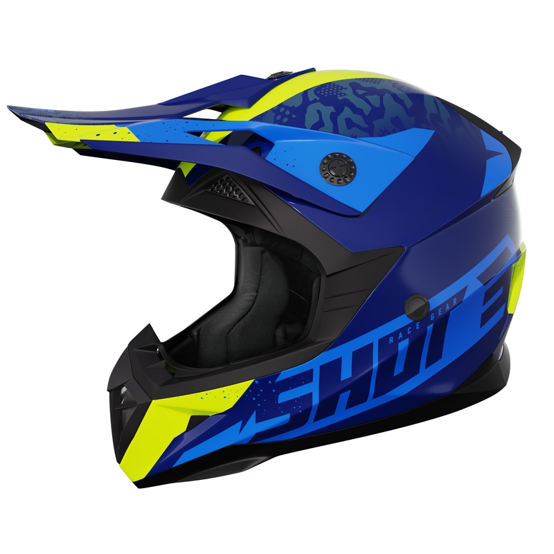 Motocrosshjelm til børn Shot Pulse Airfit blank blå-fluogul udsalg