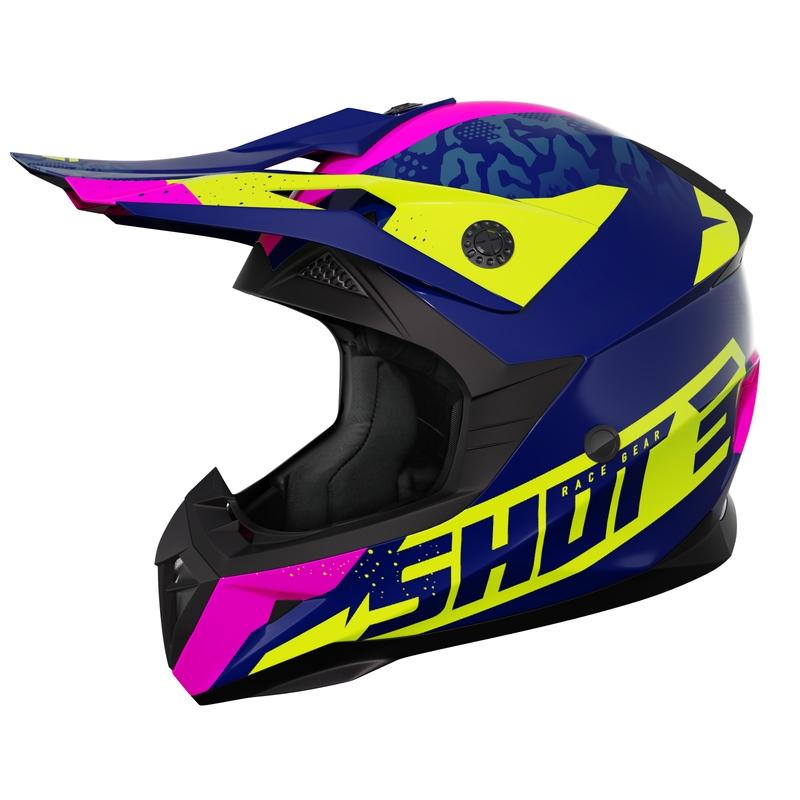 Motocrosshjelm til børn Shot Pulse Airfit skinnende blå-fluogul-pink udsalg