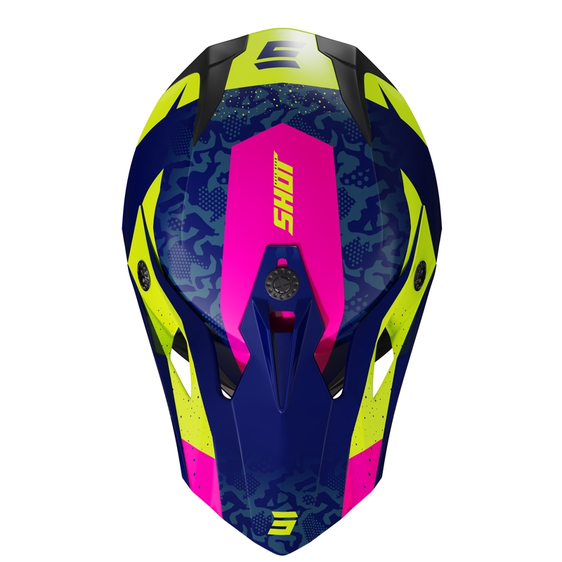 Motocrosshjelm til børn Shot Pulse Airfit skinnende blå-fluogul-pink udsalg