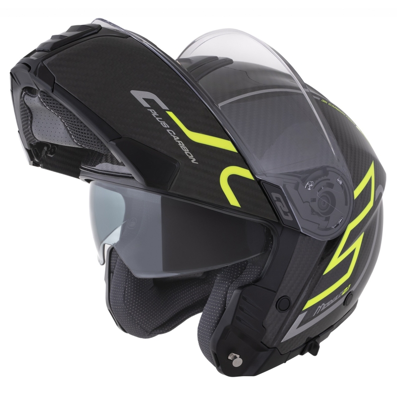 Cassida Modulo 2.1 Plus Carbon fluogul-sølv-sort flip-up hjelm