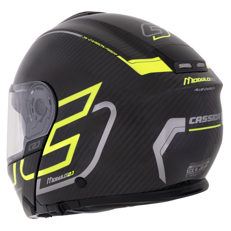 Cassida Modulo 2.1 Plus Carbon fluogul-sølv-sort flip-up hjelm