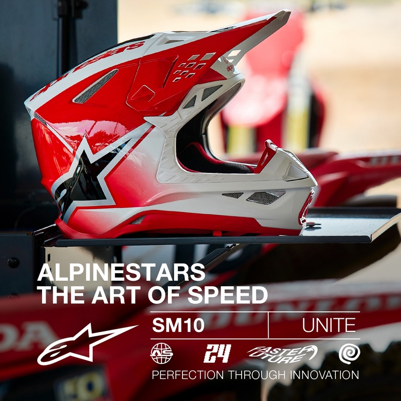 Alpinestars Supertech S-M10 Unite motocrosshjelm rød og hvid