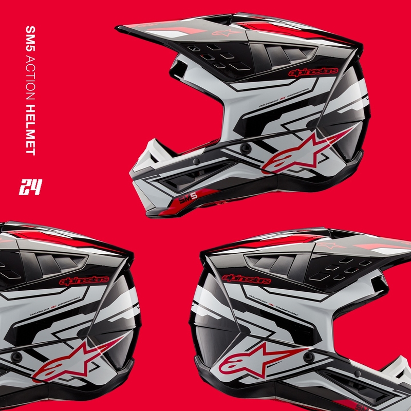 Alpinestars S-M5 Action 2 Black-White-Fluo Red motocrosshjelm