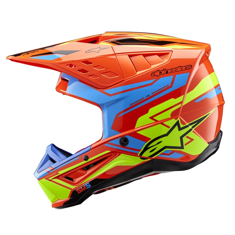 Alpinestars S-M5 Action 2 fluo-orange-lyseblå-fluo-gul motocrosshjelm