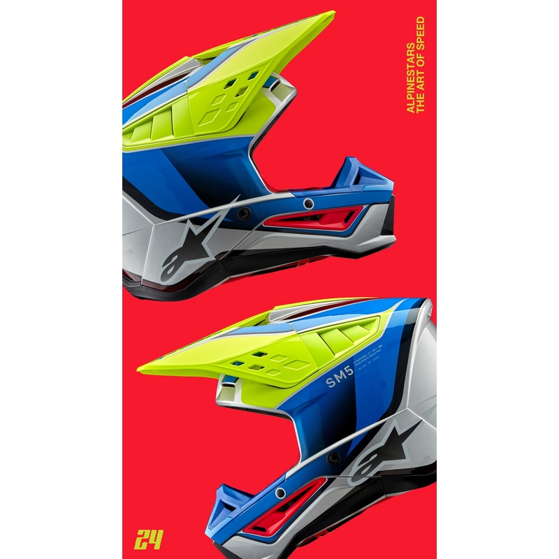 Alpinestars S-M5 Sail fluogul-blå-sølv motocrosshjelm