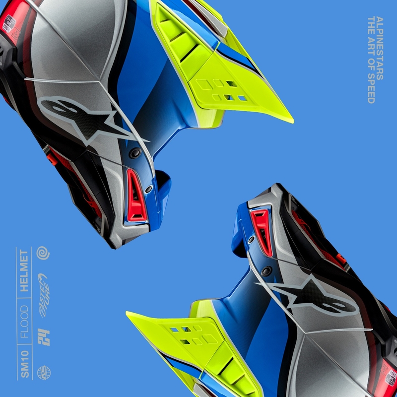 Alpinestars S-M5 Sail fluogul-blå-sølv motocrosshjelm