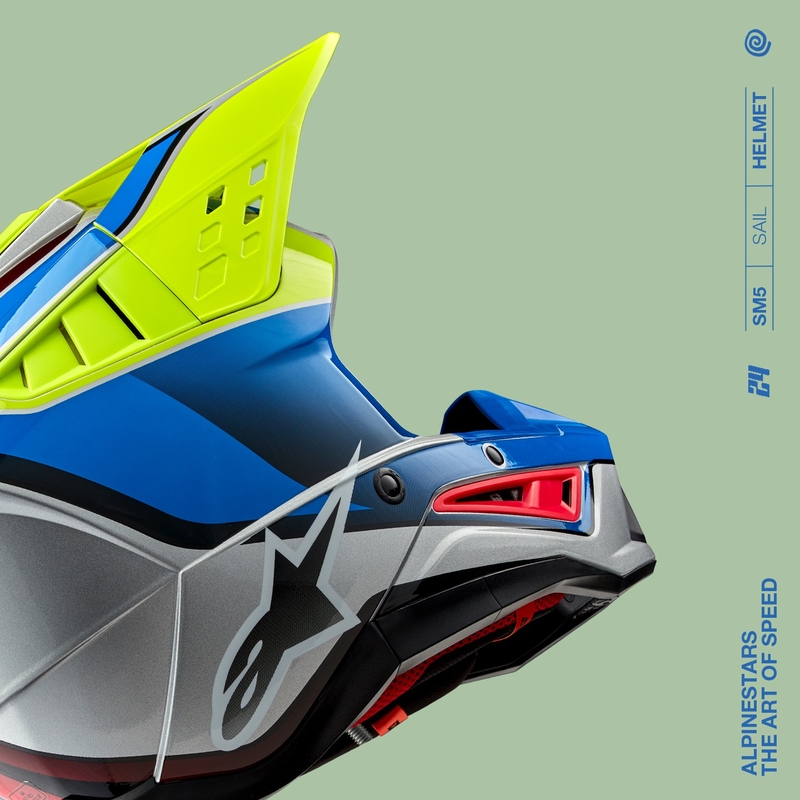 Alpinestars S-M5 Sail fluogul-blå-sølv motocrosshjelm