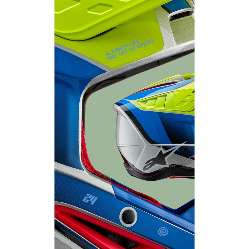 Alpinestars S-M5 Sail fluogul-blå-sølv motocrosshjelm