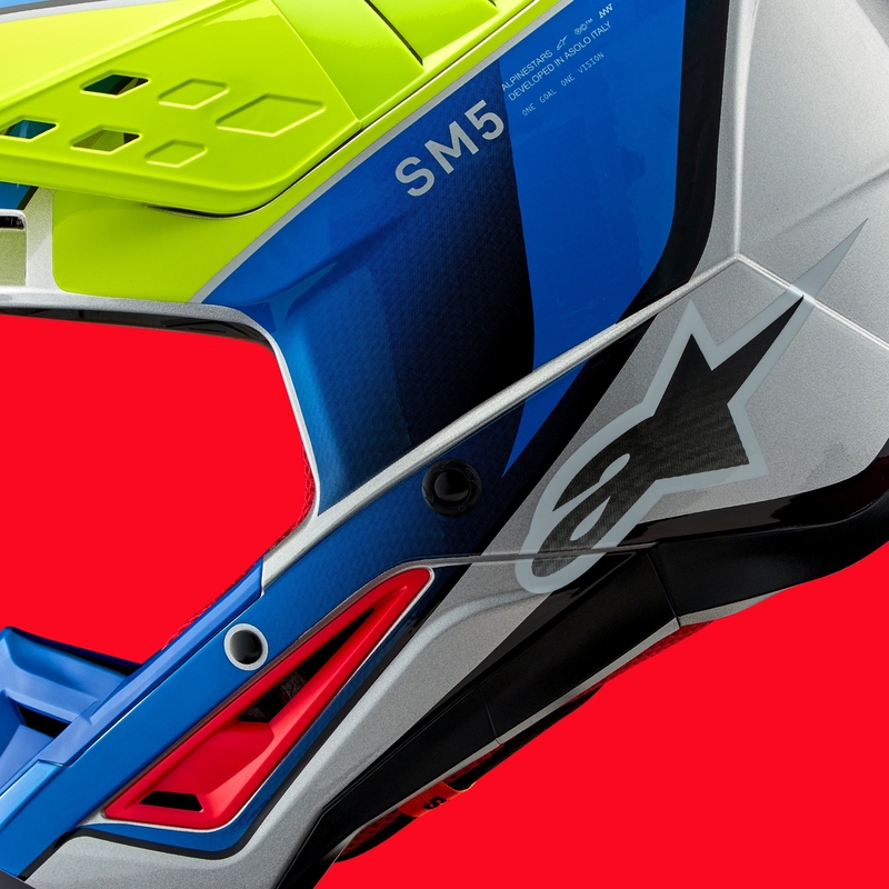 Alpinestars S-M5 Sail fluogul-blå-sølv motocrosshjelm