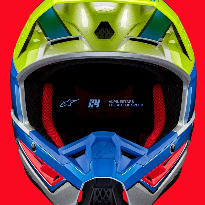 Alpinestars S-M5 Sail fluogul-blå-sølv motocrosshjelm