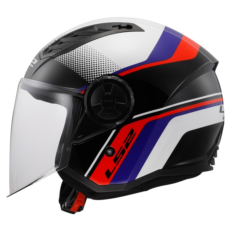 Åben motorcykelhjelm LS2 OF616 Airflow II Rush hvid-blå-rød