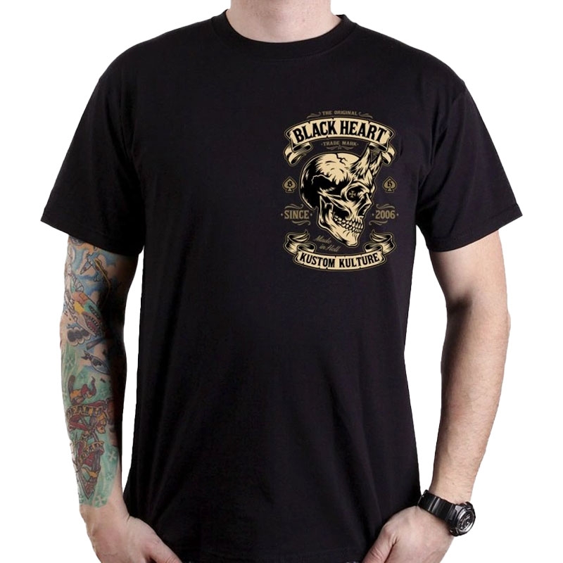 T-shirt Black Heart Devil Skull sort