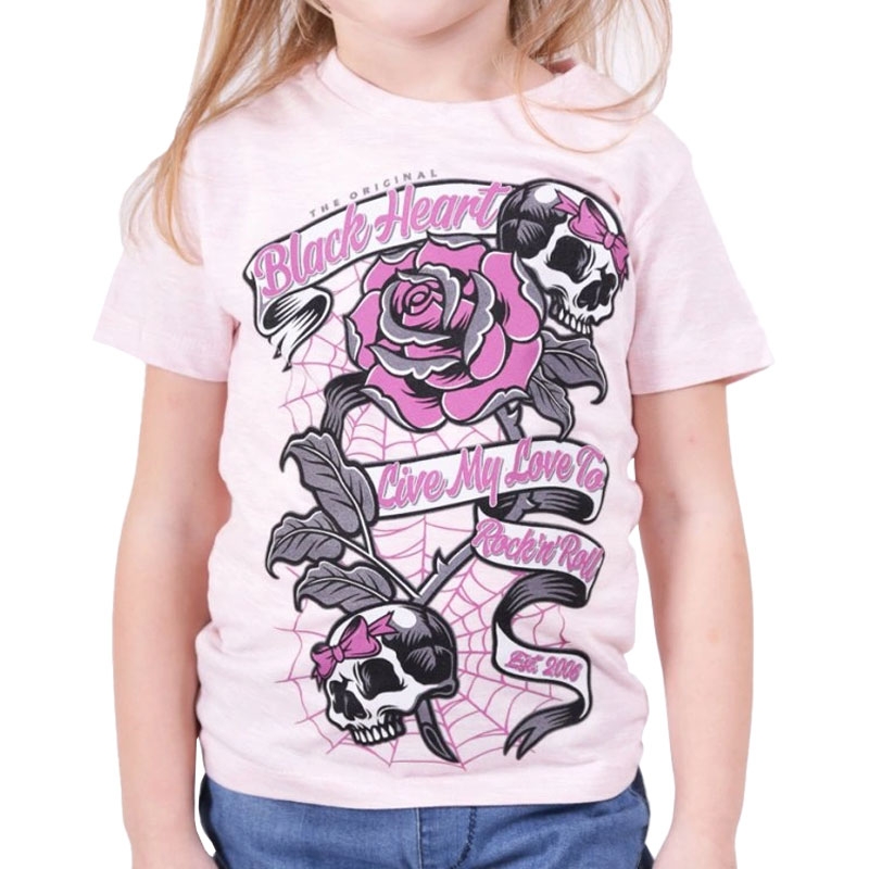 Børne-T-shirt sort hjertebånd lyserød