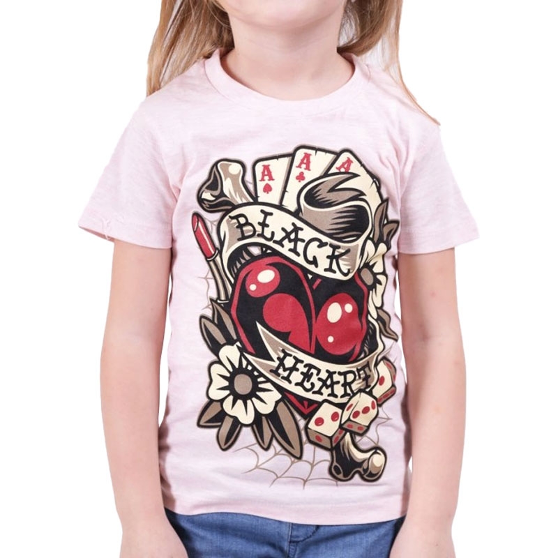 Børne-T-shirt Black Heart Rockabilly Heart pink