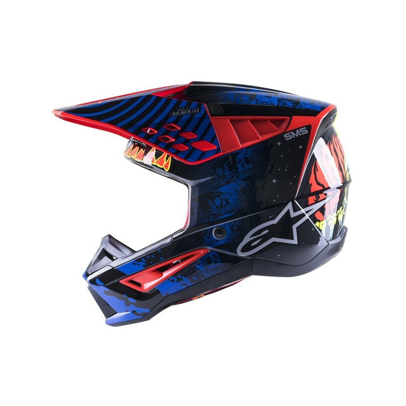 Alpinestars S-M5 Solar Flare Black-Blue-Fluo Red-Fluo Yellow motocrosshjelm udsalg