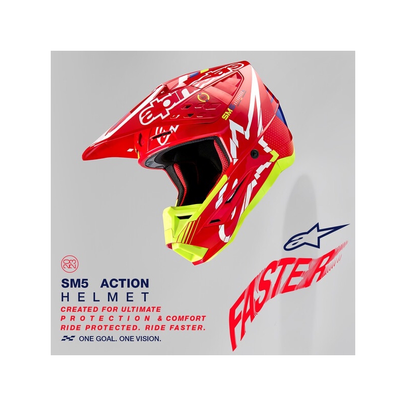 Alpinestars S-M5 Action rød-fluogul-hvid-blå motocrosshjelm