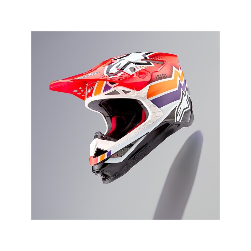 Motokrosová helma Alpinestars Supertech S-M10 Edice Troy Lee Designs oranžovo-žluto-fialovo-bílo černá