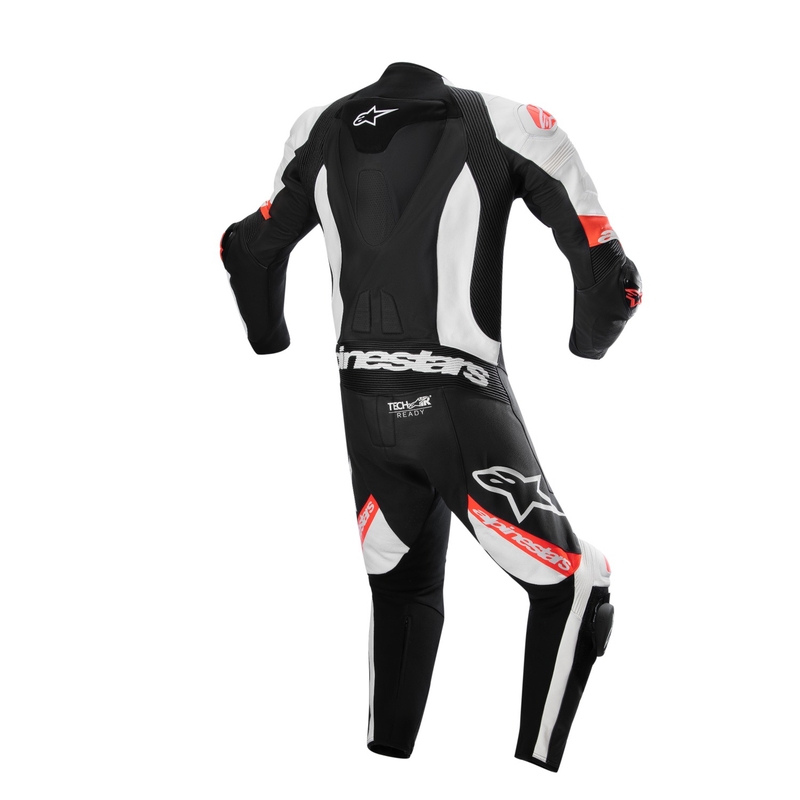 Alpinestars Missile 2 Ward Black-White-Fluo Red Motorcykelovertræksdragt i læder