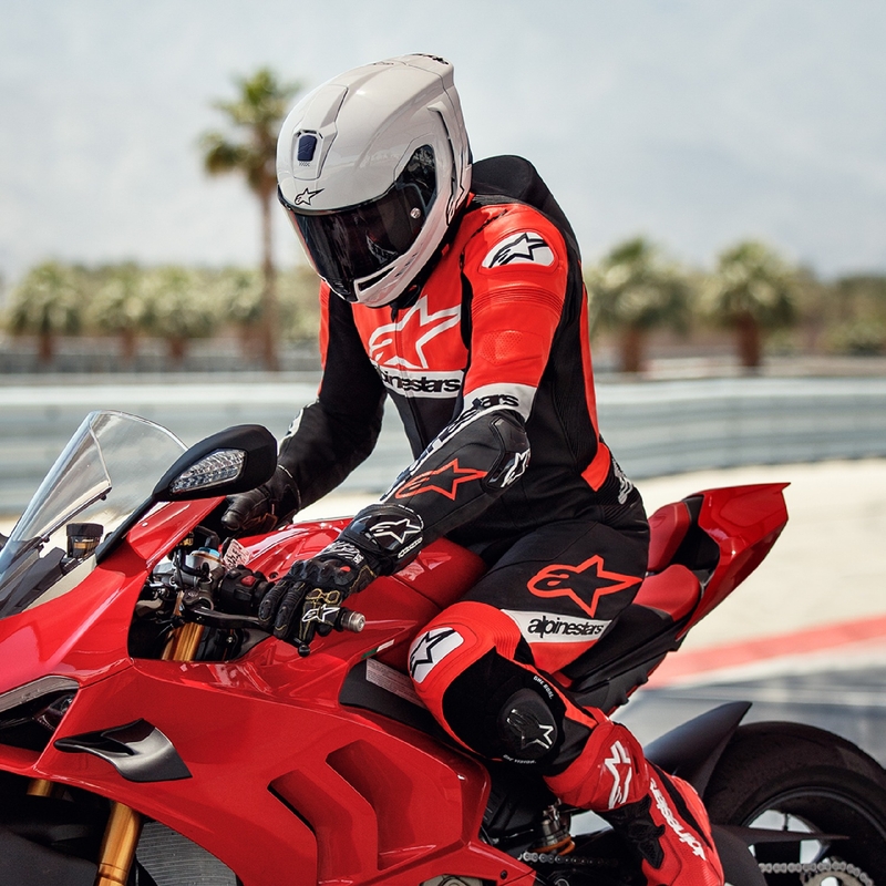 Alpinestars Missile 2 Ward Black-Fluo Red-White læderovertræksdragt til motorcykel