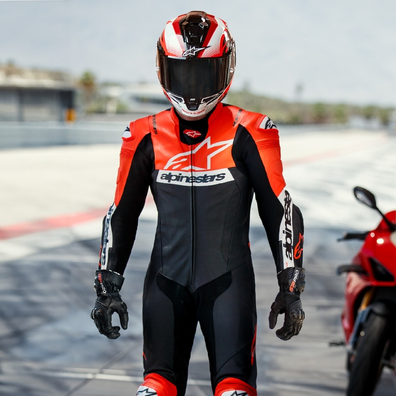 Alpinestars Missile 2 Ward Black-Fluo Red-White læderovertræksdragt til motorcykel