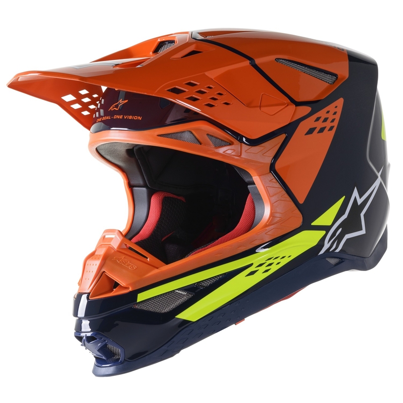 Alpinestars Supertech S-M8 Factory motocrosshjelm mørkeblå-orange-fluogul blank