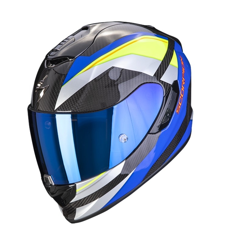 Integreret motorcykelhjelm Scorpion Exo-1400 Carbon Air Legione blue-fluo yellow - Grade II