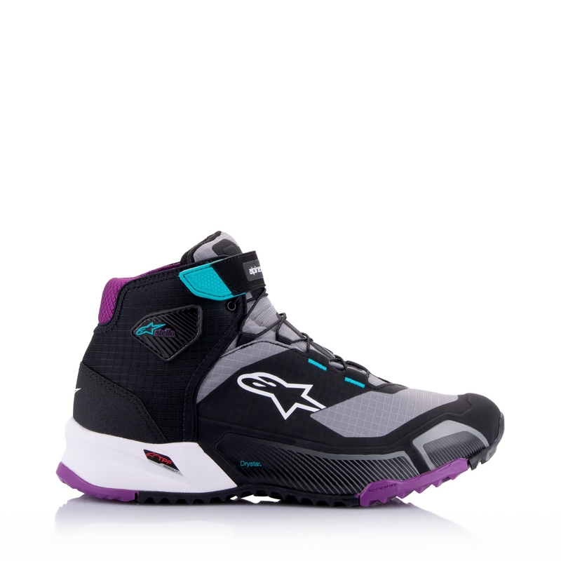 Alpinestars Stella CR-X Drystar sort-grå-violet-turkis motorcykelstøvler til kvinder