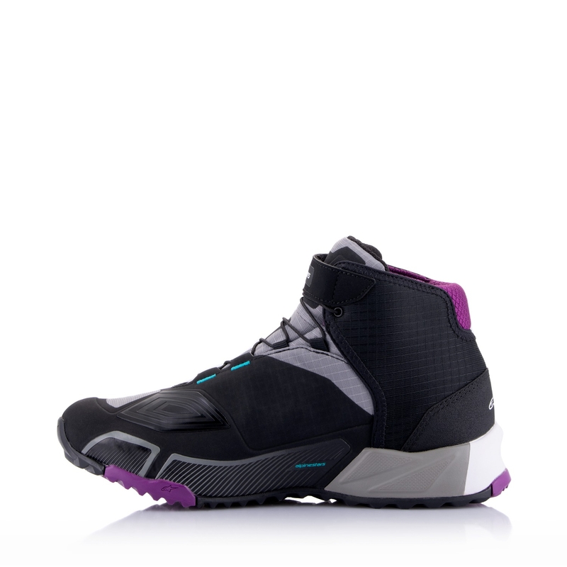 Alpinestars Stella CR-X Drystar sort-grå-violet-turkis motorcykelstøvler til kvinder