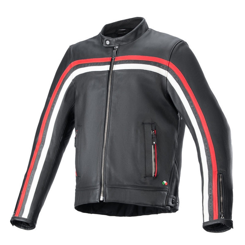 Alpinestars Dyno sort-rød-beige motorcykeljakke i læder