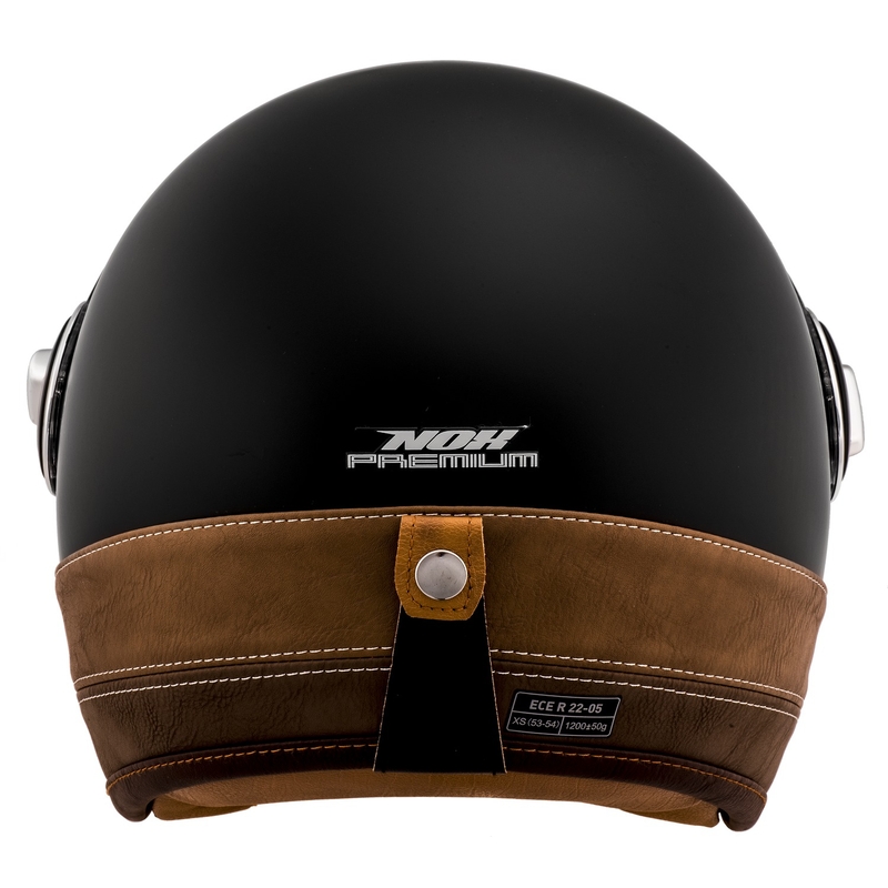NOX PREMIUM Heritage åben motorcykelhjelm matsort med brunt læder