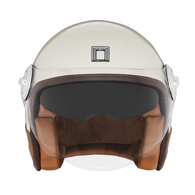 NOX PREMIUM Heritage Åben Motorcykelhjelm Cremehvid med Brunt Læder
