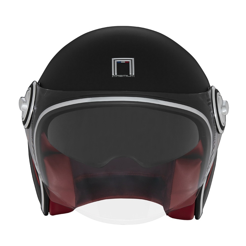 Åben motorcykelhjelm NOX PREMIUM Heritage mat sort-rød-hvid