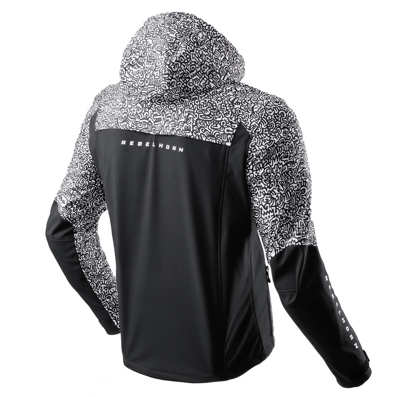 Softshell motorcykeljakke Rebelhorn Slash Noriaki sort og hvid