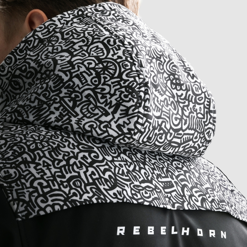 Softshell motorcykeljakke Rebelhorn Slash Noriaki sort og hvid