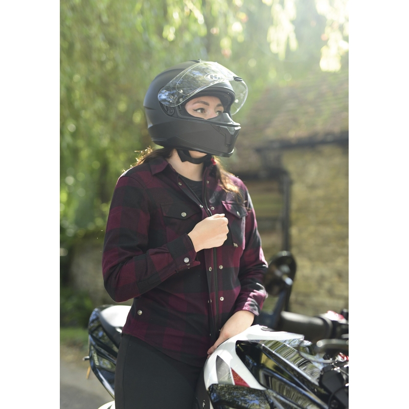 Oxford Kickback 2.0 rød og sort motorcykelskjorte til kvinder