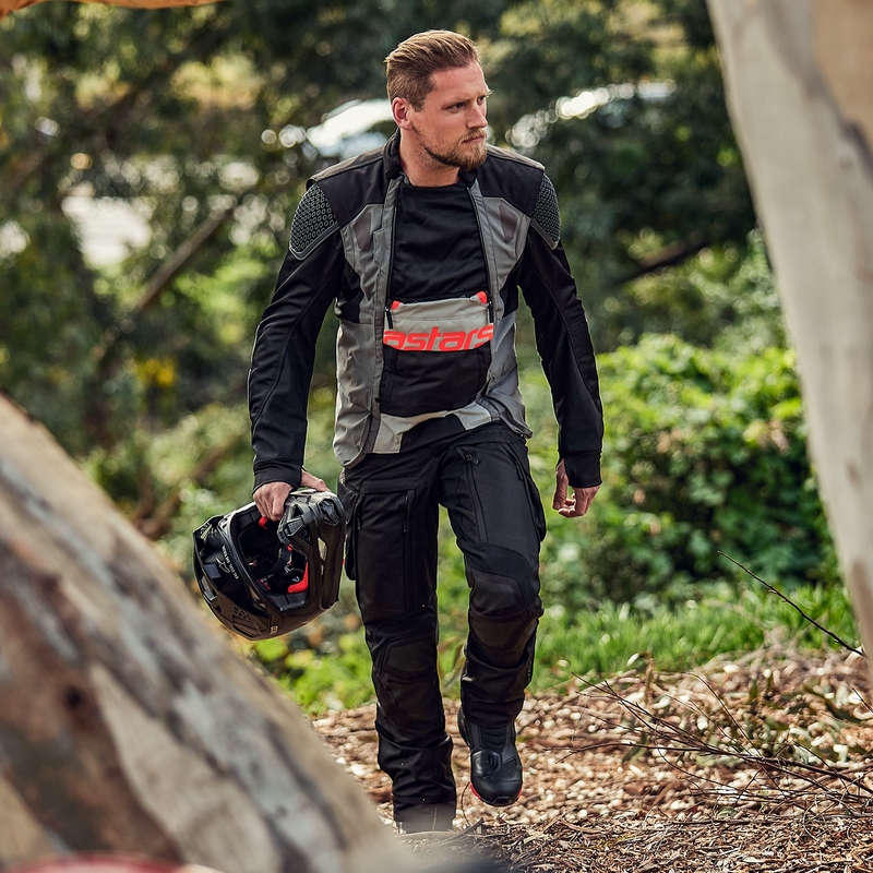 Alpinestars Halo Drystar lysegrå-mørkegrå-sort-fluorrød motorcykeljakke
