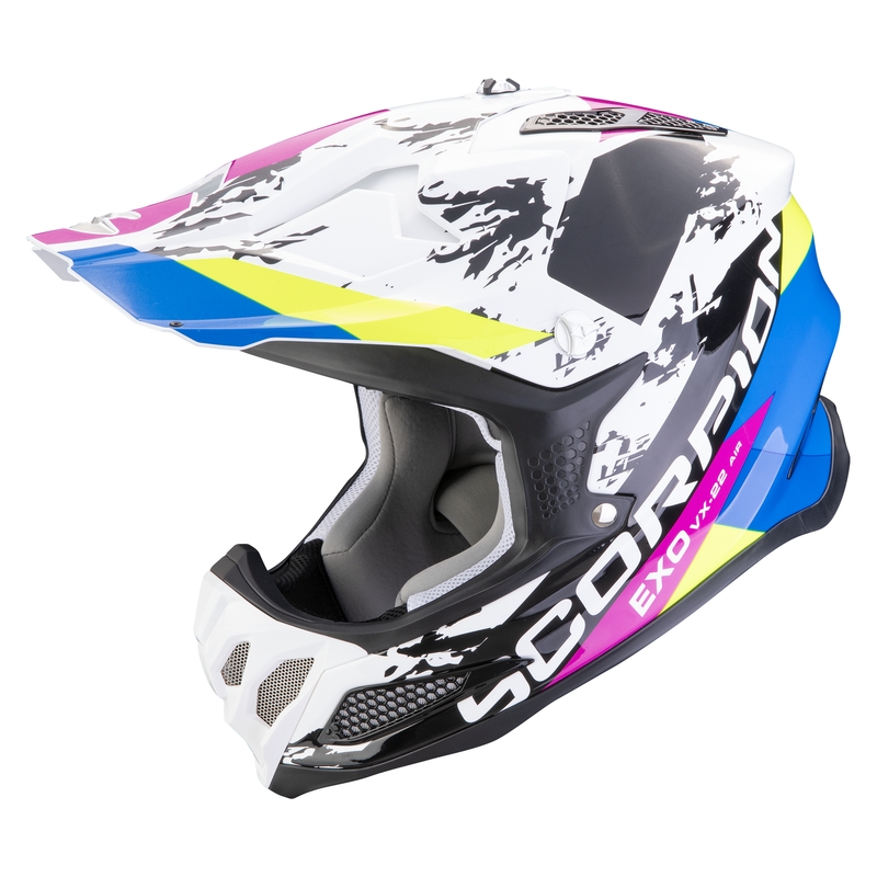 Motocrosshjelm Scorpion VX-22 Air CX hvid-sort-blå udsalg