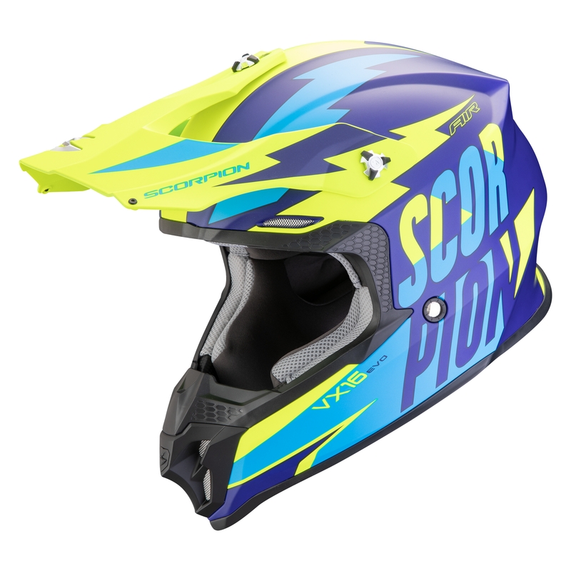 Motocrosshjelm Scorpion VX-16 EVO AIR Slanter mat blå-fluogul udsalg