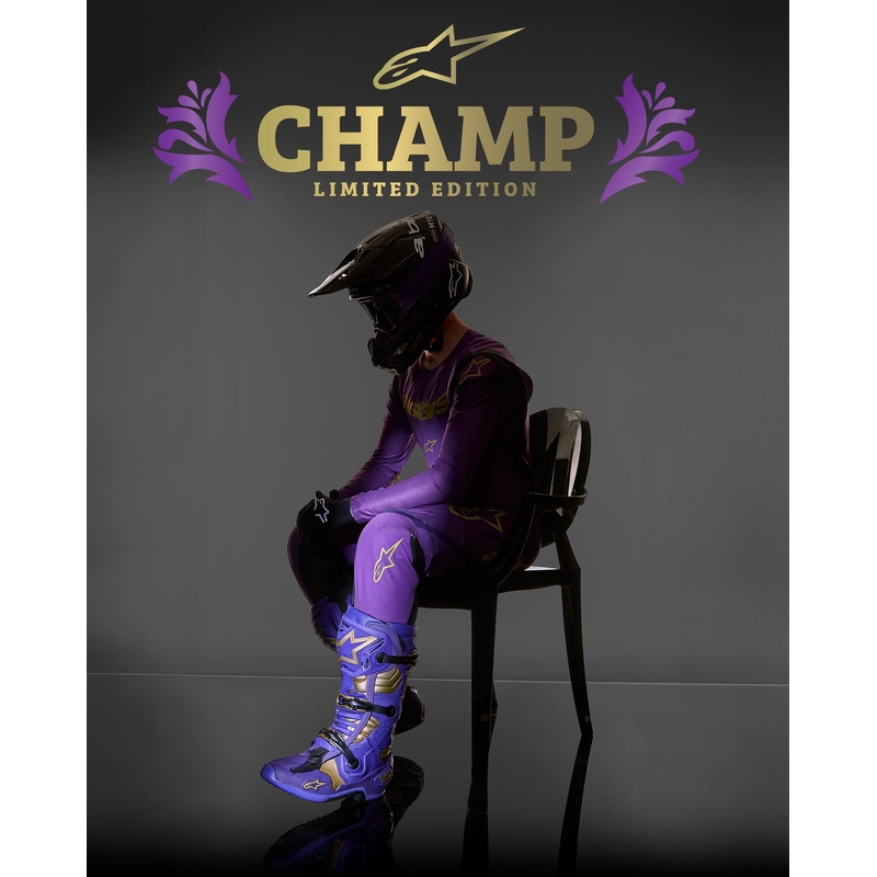 Alpinestars Tech 10 Limited Edition Champ motorcykelstøvler i lilla og guld