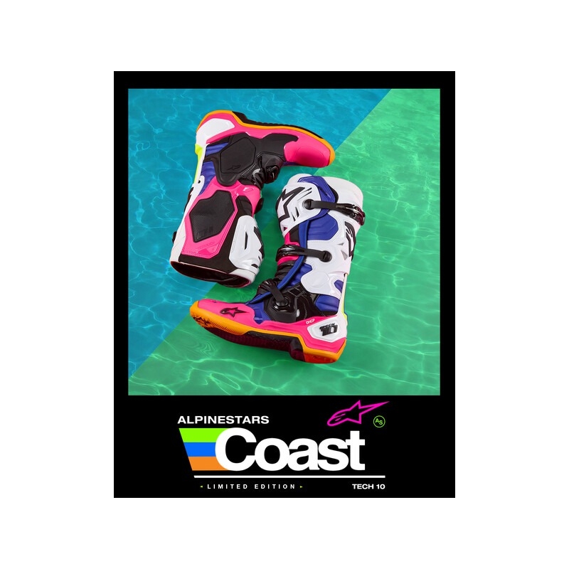 Alpinestars Tech 10 Limited Edition Coast White-Dark Blue-Pink-Fluo Yellow-Orange-Black motorcykelstøvler