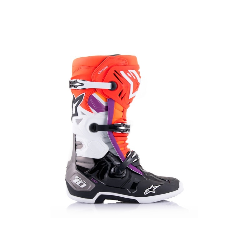 Alpinestars Tech 10 orange-gul-lilla-hvid-sorte motorcykelstøvler