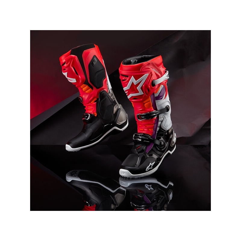 Alpinestars Tech 10 orange-gul-lilla-hvid-sorte motorcykelstøvler