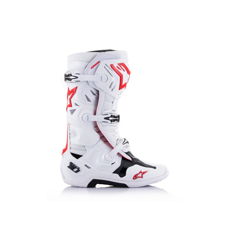 Alpinestars Tech 10 Supervented Motorcykelstøvler Perforeret Hvid, Rød og Sort