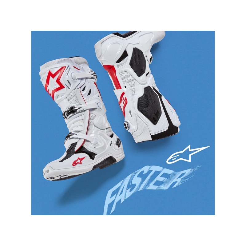Alpinestars Tech 10 Supervented Motorcykelstøvler Perforeret Hvid, Rød og Sort