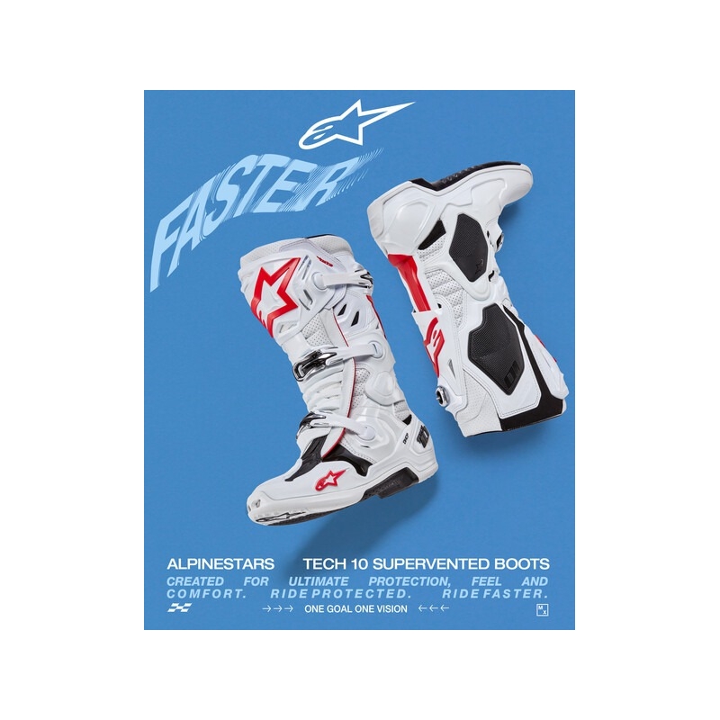 Alpinestars Tech 10 Supervented Motorcykelstøvler Perforeret Hvid, Rød og Sort