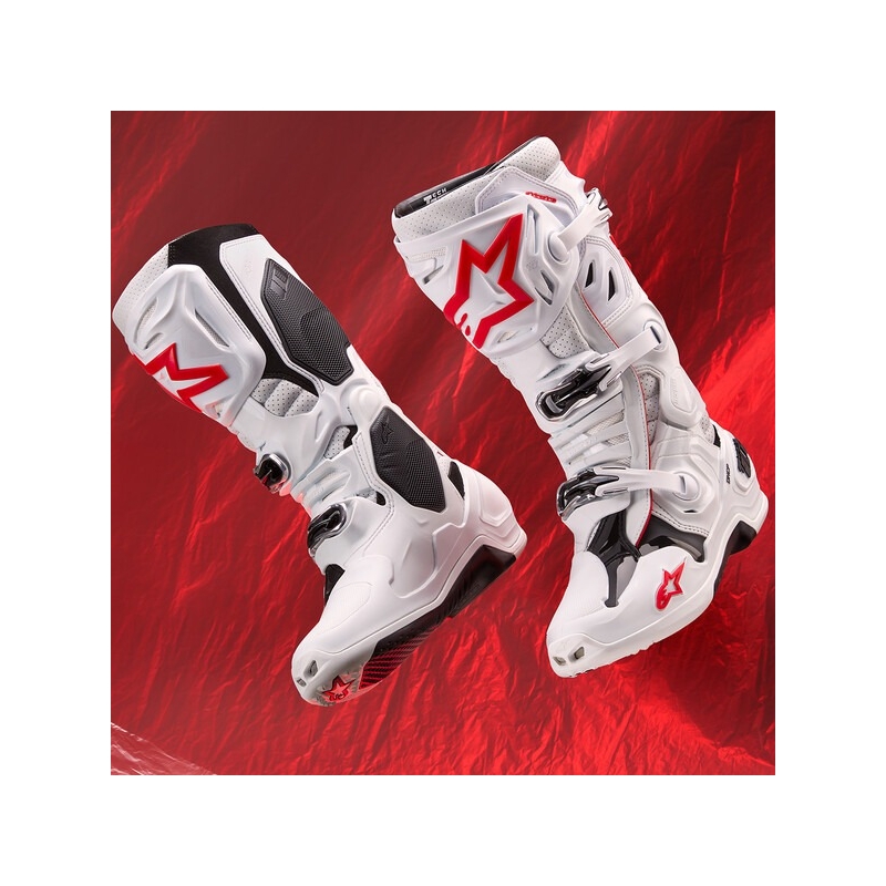 Alpinestars Tech 10 Supervented Motorcykelstøvler Perforeret Hvid, Rød og Sort