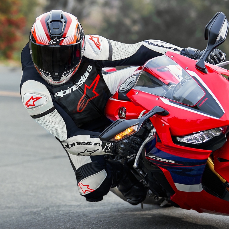 Alpinestars GP Force Lurv fluo rød-hvid-sort motorcykeldragt i ét stykke læder