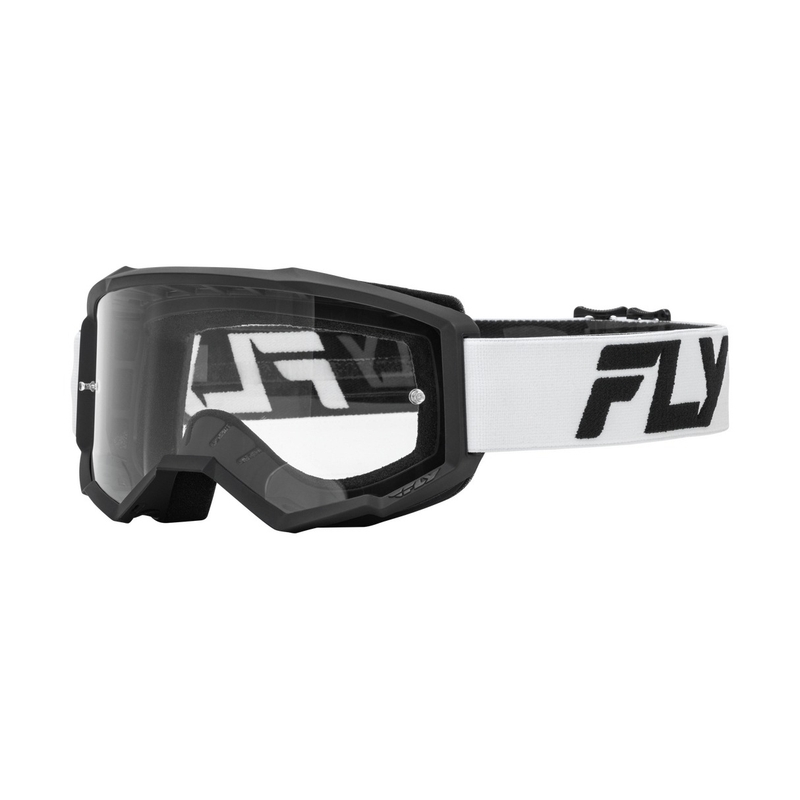 Motocrossbriller til børn FLY Racing Focus hvid og sort med klart plexi