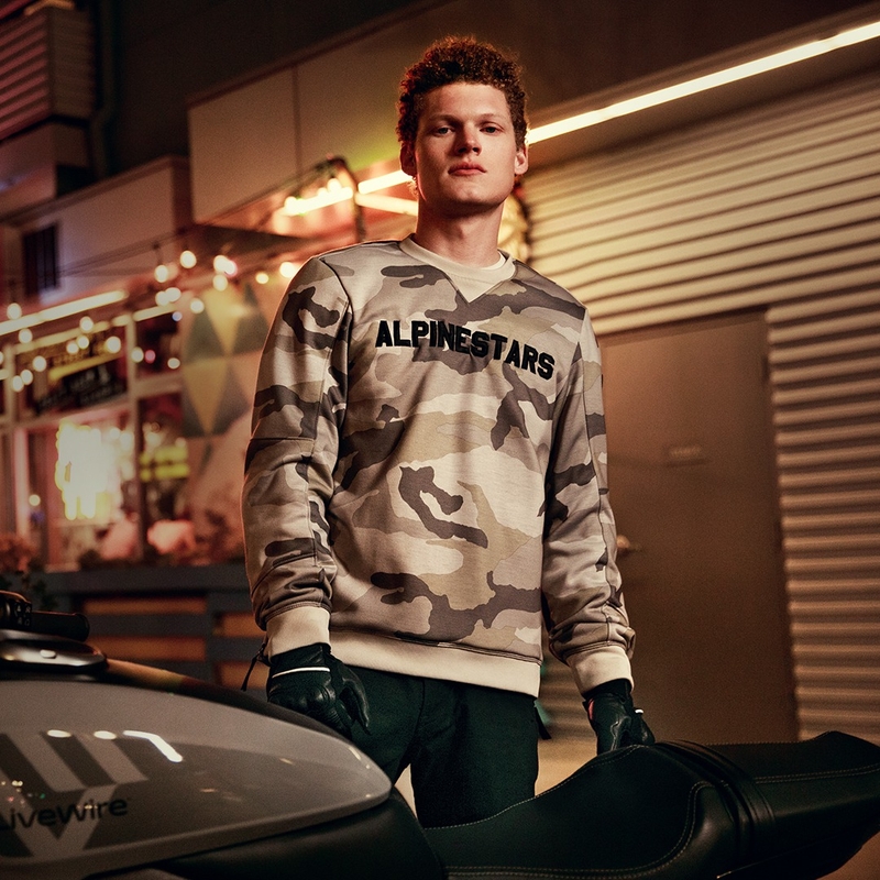 Alpinestars Legit Crew Fleece motorcykelsweatshirt lys camouflage-grå