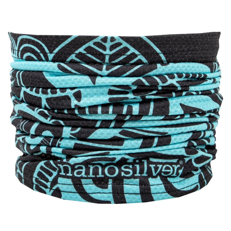 Multifunktionel halsvarmer nanosilver® Flower sort-turkis